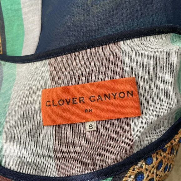 𝅺clover Canyon Multi-Colored Mixed Print Blouse Top S High Low Hem Boho - Picture 3 of 4